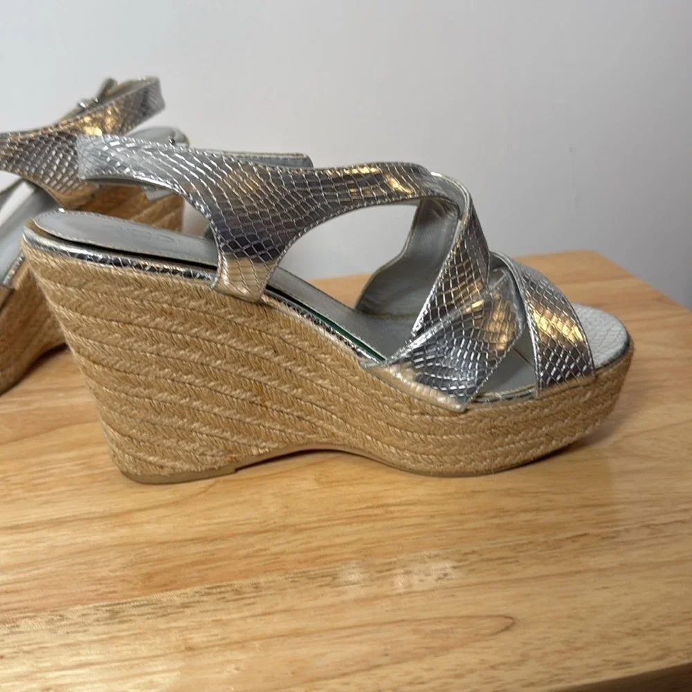 Cato Metallic Silver Snakeskin Wedges size 8.5